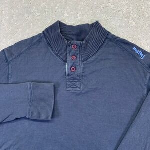 Horny Toad Mens Blue Long Sleeve Button Mock Neck Sweatshirt Size Large